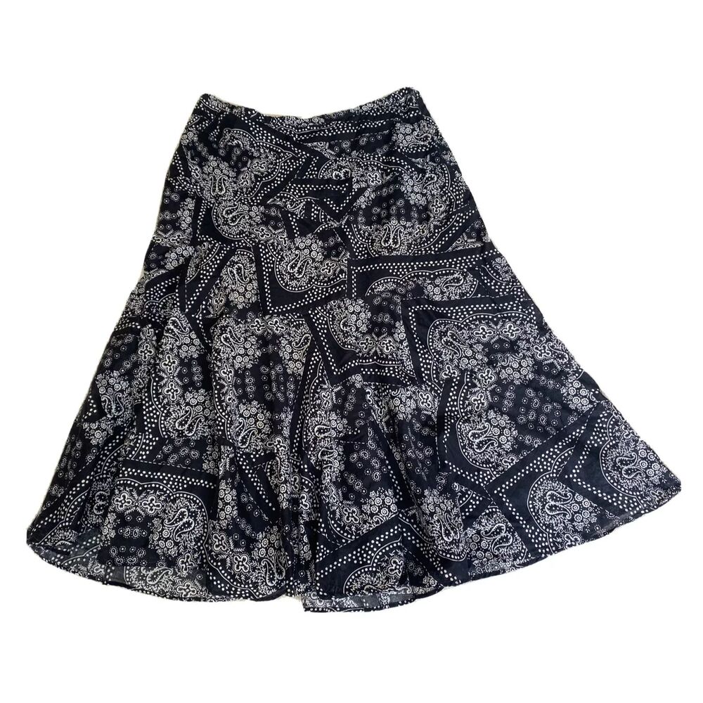 Ralph Lauren SZ 4 Long Boho Maxi Skirt Black & White Paisley Cotton CottageCore - Picture 2 of 7